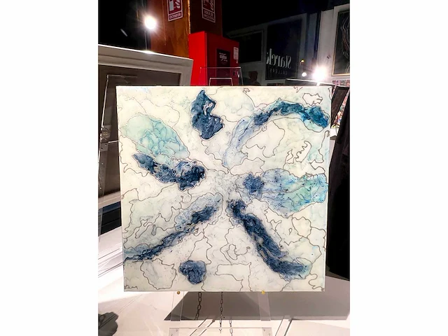 Elvira lopez "vida de colores 2" 2024 - kleuren inkt & epoxy - 1/1 hand kunstwerk - 100x100 cm - uitzonderlijk - afbeelding 4 van  6