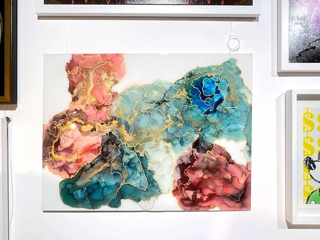 Elvira lopez "vida de colores" 2024 - kleuren inkt & epoxy - 1/1 hand kunstwerk - 130 cmx90cm - uitzonderlijk - afbeelding 2 van  8