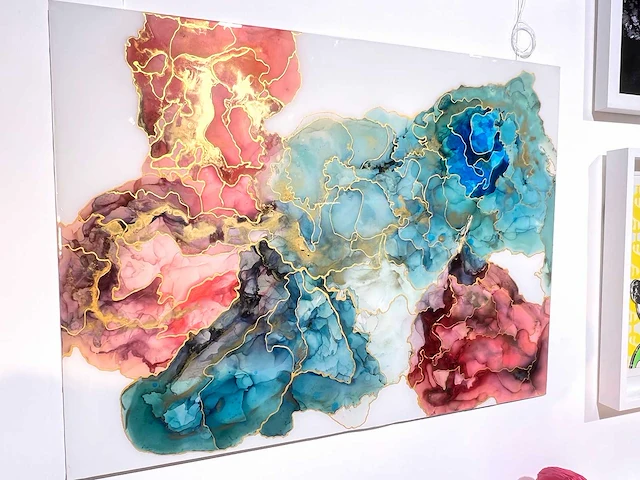 Elvira lopez "vida de colores" 2024 - kleuren inkt & epoxy - 1/1 hand kunstwerk - 130 cmx90cm - uitzonderlijk - afbeelding 8 van  8