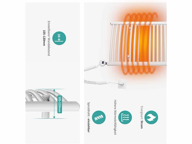 Emke elektrische handdoekverwarmer met thermostaat - afbeelding 2 van  5