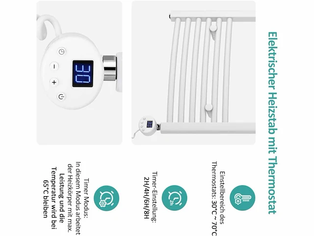 Emke elektrische handdoekverwarmer met thermostaat - afbeelding 4 van  5