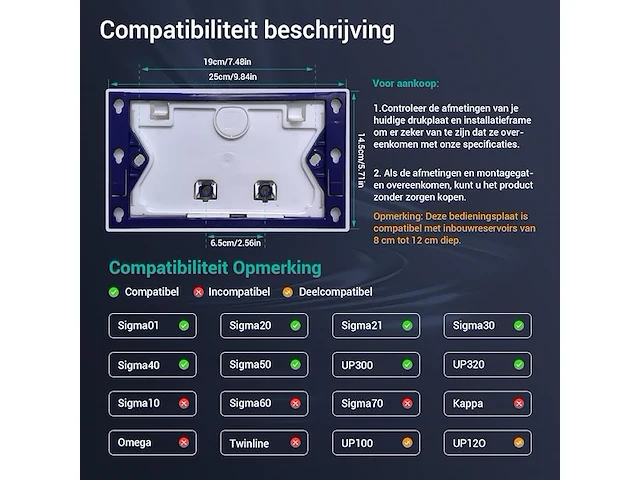 Empyreal plaat met uitlaatactivatoren en inbouwframe, geschikt voor geberit sigma - afbeelding 5 van  6