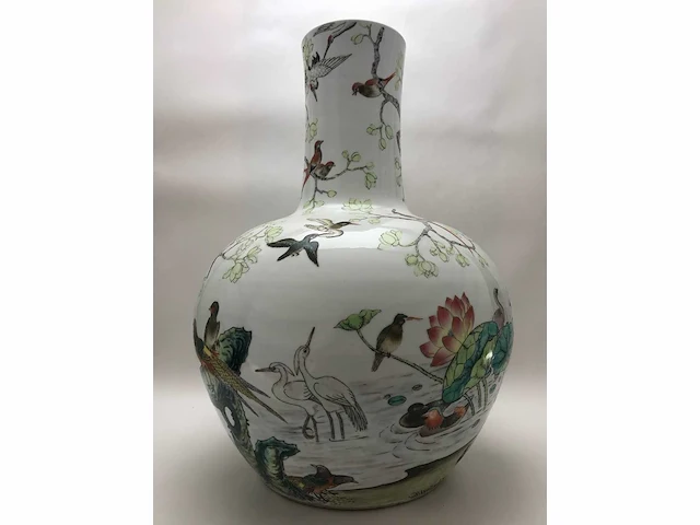 Enorm grote chinese bolvaas met vogels. 38cm diameter! gestempeld. - afbeelding 5 van  37