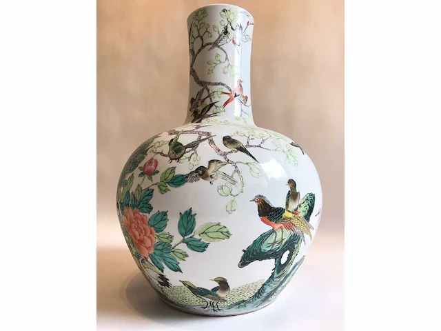 Enorm grote chinese bolvaas met vogels. 38cm diameter! gestempeld. - afbeelding 19 van  37