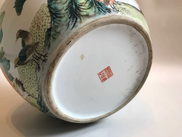 Enorm grote chinese bolvaas met vogels. 38cm diameter! gestempeld. - afbeelding 28 van  37