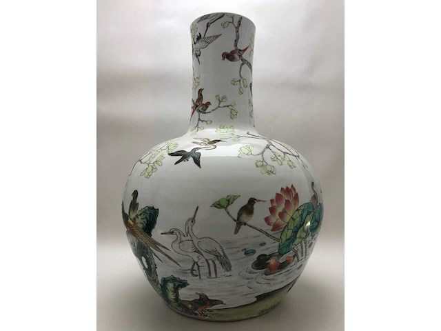 Enorm grote chinese bolvaas met vogels. 38cm diameter! gestempeld. - afbeelding 5 van  37