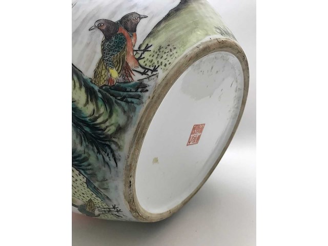 Enorm grote chinese bolvaas met vogels. 38cm diameter! gestempeld. - afbeelding 10 van  37