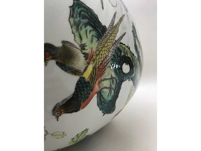 Enorm grote chinese bolvaas met vogels. 38cm diameter! gestempeld. - afbeelding 16 van  37