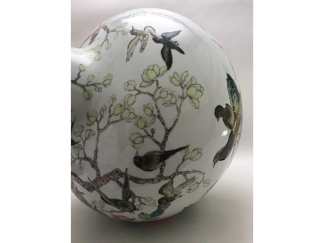 Enorm grote chinese bolvaas met vogels. 38cm diameter! gestempeld. - afbeelding 17 van  37