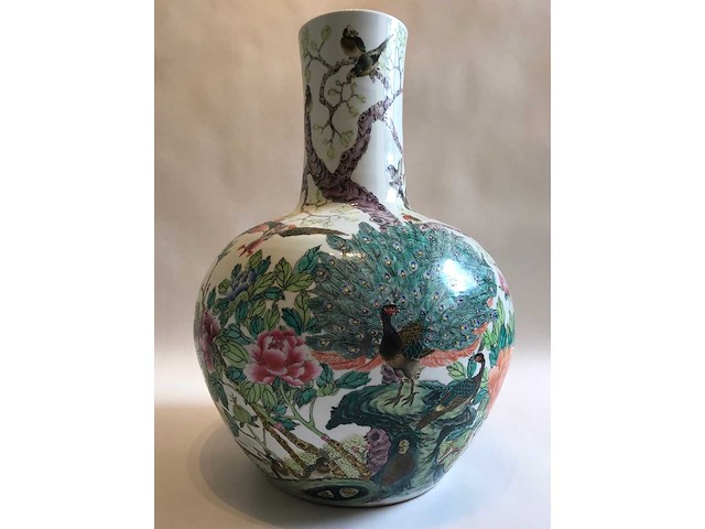 Enorm grote chinese bolvaas met vogels. 38cm diameter! gestempeld. - afbeelding 24 van  37