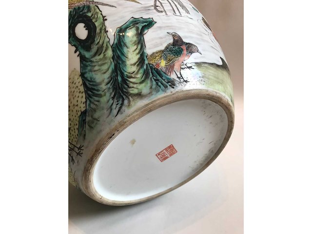 Enorm grote chinese bolvaas met vogels. 38cm diameter! gestempeld. - afbeelding 30 van  37