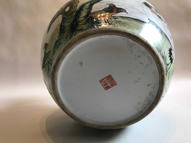 Enorm grote chinese bolvaas met vogels. 38cm diameter! gestempeld. - afbeelding 31 van  37
