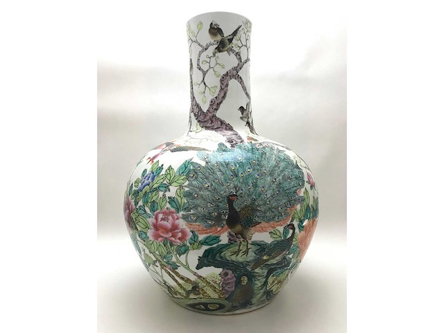 Enorm grote chinese bolvaas met vogels. 38cm diameter! gestempeld. - afbeelding 33 van  37