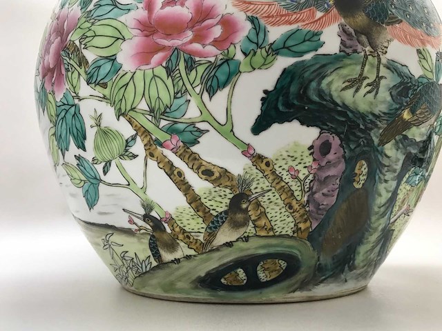 Enorm grote chinese bolvaas met vogels. 38cm diameter! gestempeld. - afbeelding 36 van  37