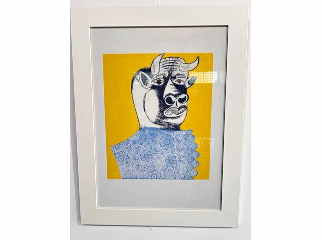 Enrico baj - baj chez picasso - minotaure 1969, litho's 70x50 cm - ingelijst. 83x63cm - afbeelding 2 van  9