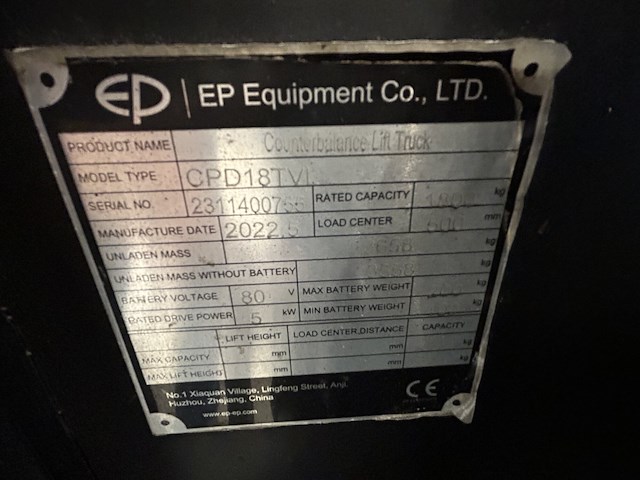 Ep cpd18tvl elektrische heftruck - bj 2022 - afbeelding 2 van  10
