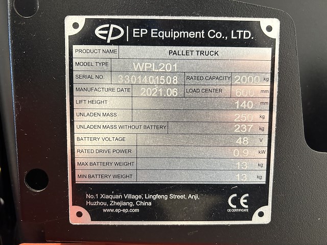 Ep wpl201 palletwagen - bj 2021 - afbeelding 3 van  3