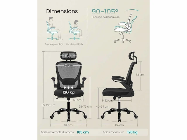 Ergonomische bureaustoel - mesh stof - afbeelding 4 van  8