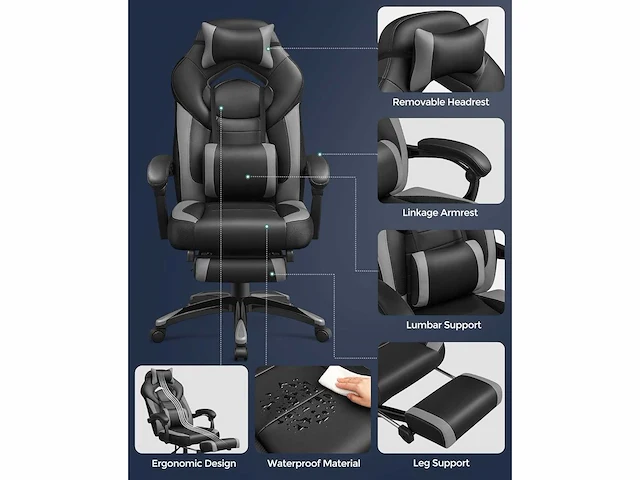 Ergonomische gamestoel, gamestoel, bureaustoel - afbeelding 4 van  9