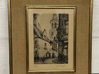 Ets met straatzicht uit antwerpen van carolus borromeuskerk - afbeelding 1 van  1