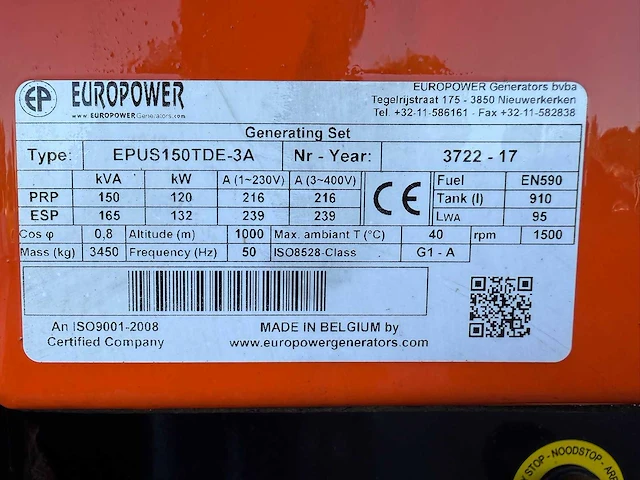 Europower - 2017 - epus150tde-3a - noodstroomaggregaat - afbeelding 3 van  25