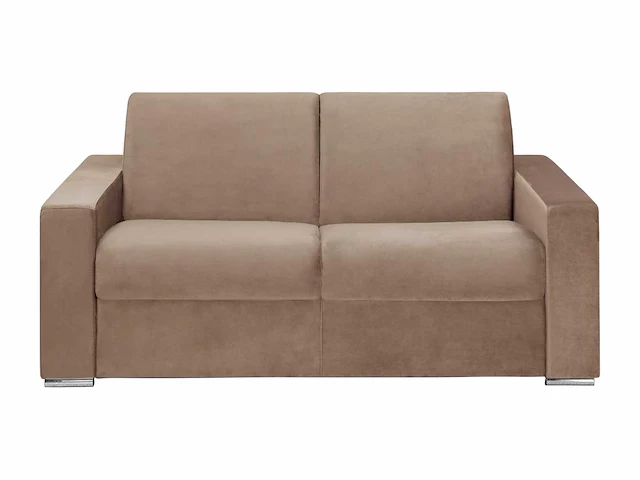 Express converteerbare 2-zitsbank in beige fluweel - bed met brede latten 120 cm - matras 14 cm met traagschuim - afbeelding 2 van  6