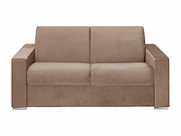 Express converteerbare 2-zitsbank in beige fluweel - bed met brede latten 120 cm - matras 14 cm met traagschuim - afbeelding 2 van  6