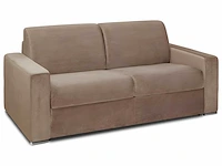 Express converteerbare 2-zitsbank in beige fluweel - bed met brede latten 120 cm - matras 14 cm met traagschuim - afbeelding 3 van  6