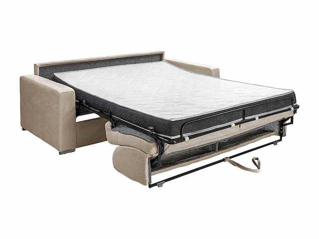 Express converteerbare 2-zitsbank in beige fluweel - bed met brede latten 120 cm - matras 14 cm met traagschuim - afbeelding 4 van  6