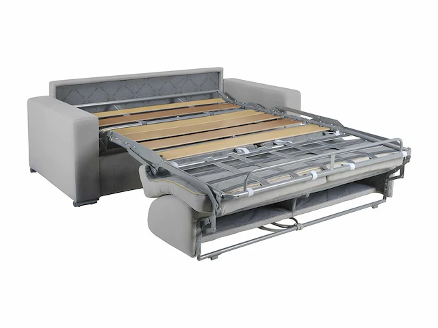 Express converteerbare 2-zitsbank in beige fluweel - bed met brede latten 120 cm - matras 14 cm met traagschuim - afbeelding 5 van  6