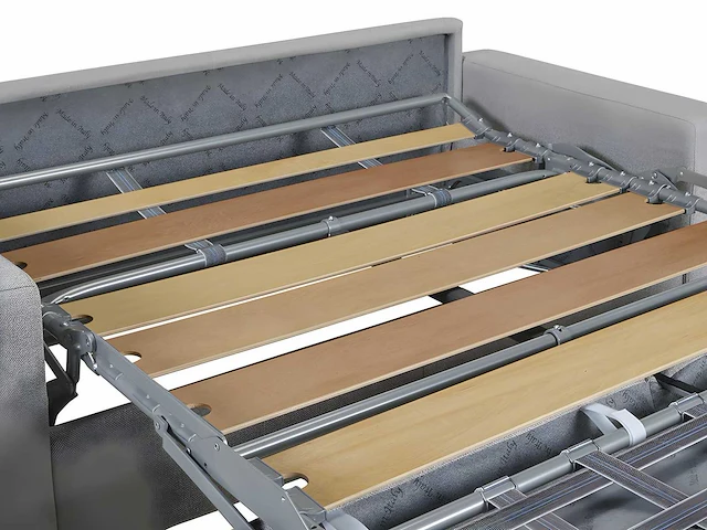 Express converteerbare 2-zitsbank in beige fluweel - bed met brede latten 120 cm - matras 14 cm met traagschuim - afbeelding 6 van  6