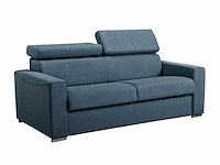 Express converteerbare 3-zitsbank in blauwe stof - bed met brede latten 140 cm - matras 18 cm met traagschuim - afbeelding 3 van  4