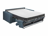 Express converteerbare 3-zitsbank in blauwe stof - bed met brede latten 140 cm - matras 18 cm met traagschuim - afbeelding 4 van  4