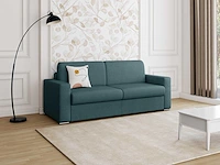 Express converteerbare 4-zitsbank in blauwe stof - slaapplaatsen 160 cm - matrassen 14 cm - afbeelding 1 van  3