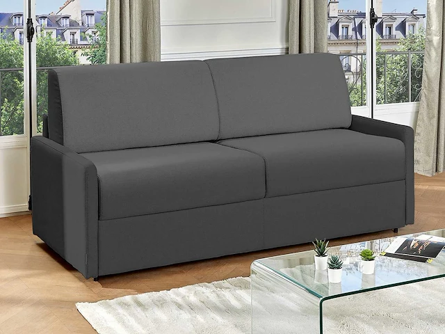 Express converteerbare 4-zitsbank in grijze stof - slaapplaatsen 160 cm - matrassen 22 cm - afbeelding 1 van  6