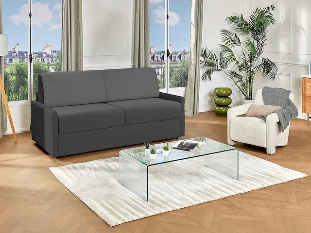 Express converteerbare 4-zitsbank in grijze stof - slaapplaatsen 160 cm - matrassen 22 cm - afbeelding 3 van  6