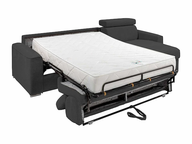 Express converteerbare omkeerbare hoekbank in antracietgrijs corduroy - bed met brede latten 160 cm - matras 22 cm traagschuim - afbeelding 5 van  7