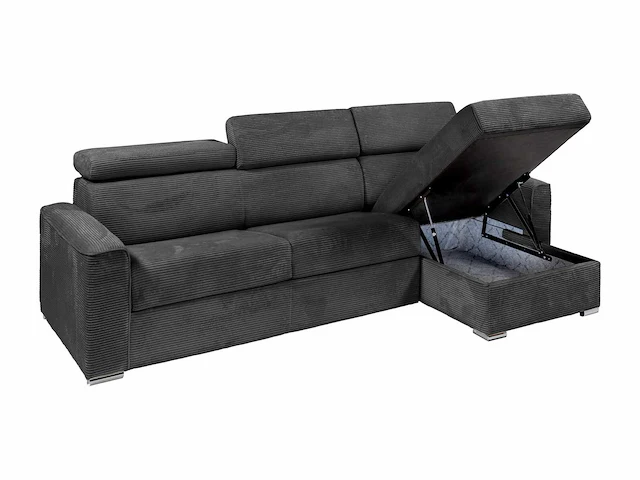 Express converteerbare omkeerbare hoekbank in antracietgrijs corduroy - bed met brede latten 160 cm - matras 22 cm traagschuim - afbeelding 6 van  7