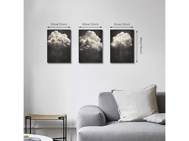 Fajerminart moderne zwart-wit canvas "wolken" (3 stuks) - afbeelding 3 van  3