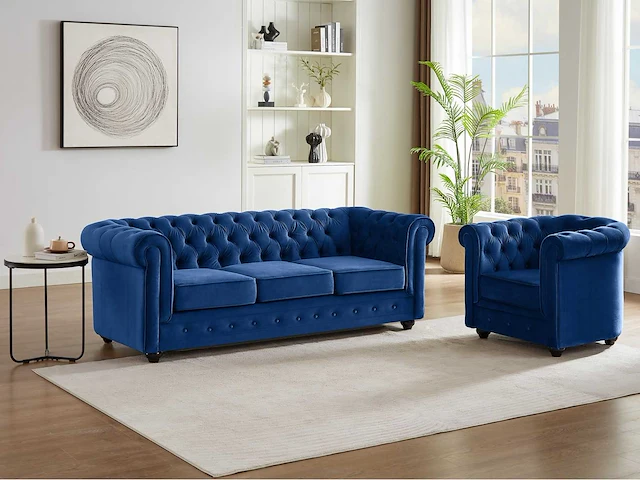 Fauteuil - koningsblauw fluweel - afbeelding 1 van  3
