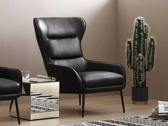 Fauteuil - zwart buffelleer - afbeelding 1 van  6