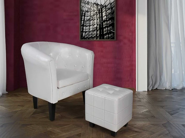 Fauteuil met poef - pu - wit - afbeelding 1 van  3