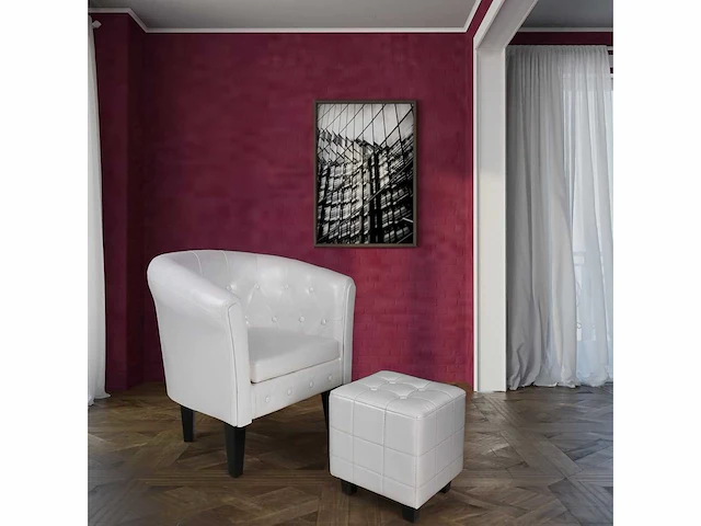 Fauteuil met poef - pu - wit - afbeelding 2 van  3