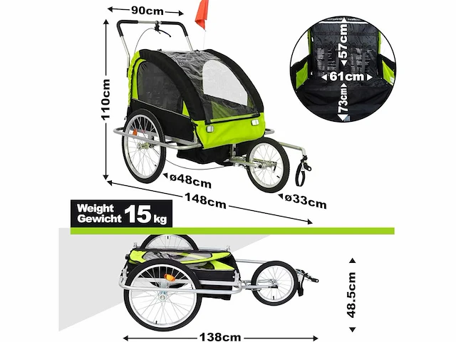 Fietskar – 2 zitplaatsen, voor kinderen vanaf 12 maanden - afbeelding 7 van  7