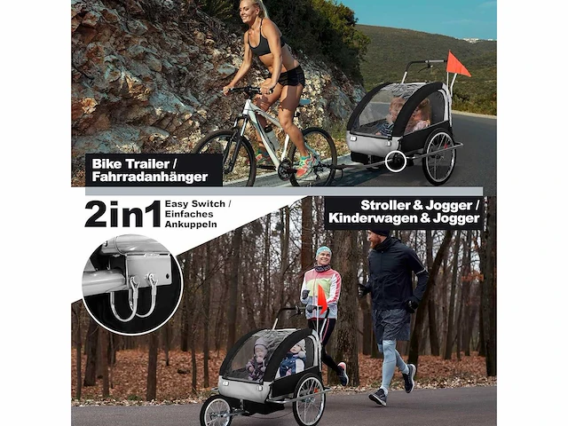 Fietskar voor kinderen - 2 zitplaatsen, opvouwbaar - afbeelding 4 van  10