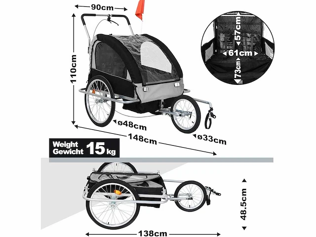Fietskar voor kinderen - 2 zitplaatsen, opvouwbaar - afbeelding 10 van  10
