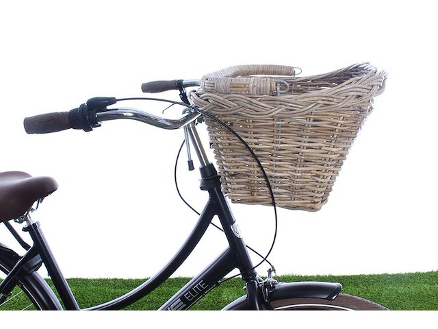 Fietsmand - rotan - rechthoek - met beugel - afbeelding 1 van  4