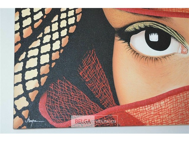 Figuratief schilderij gesluierde vrouw - afbeelding 3 van  4
