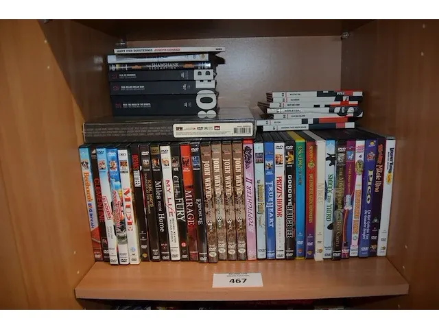 Fineer kolomkast 1 deur , ca. 350 dvd's, zak met boeken - afbeelding 10 van  11