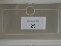 Fineerhouten kleerkast met gordijn 8 leggers 4 laden afm. 188x50x204, houten ladenkast 4 laden afm. 100x50x80, witte ladenkast 5 laden afm. 41x35x110, pvc schoenenkast , 2 dozen kerstversiering, zwart metalen kledingrek, rechthoekige spiegel zwart - afbeelding 5 van  19